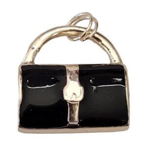 Sterling Silver Black, Argyle Enamel Purse Handbag Charm Pendant E193
